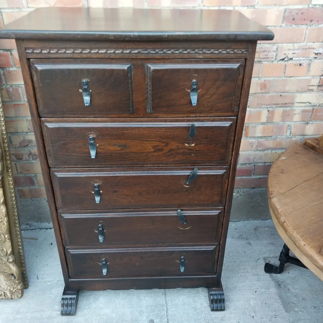 Small 5 Drawer Petite Narrow Oak Chest 1