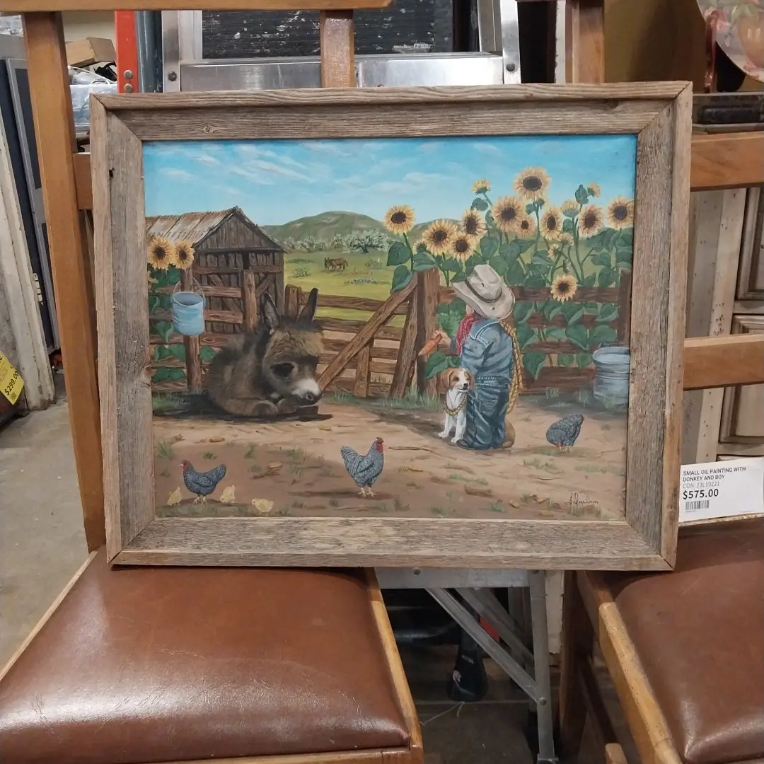 Small Oil Painting With Donkey And Boy 1