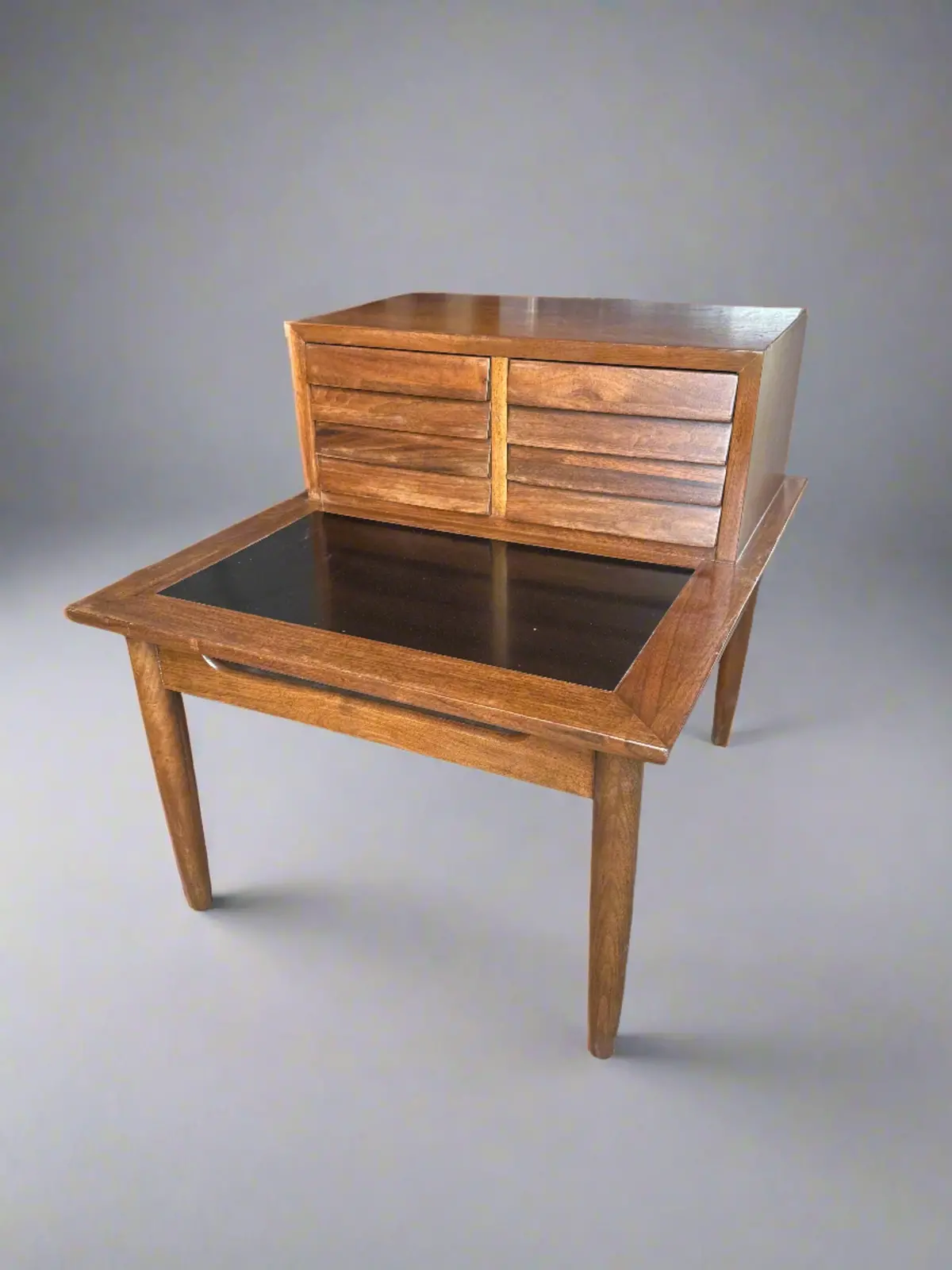 Midcentury Walnut End Table With Upper Drawers 1