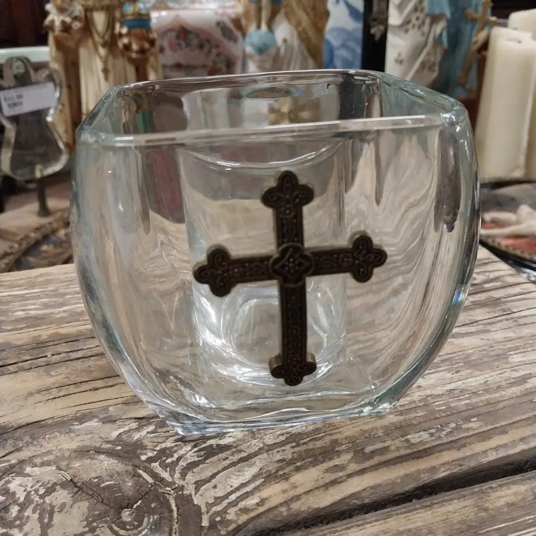 Glass Votive With Cross 1