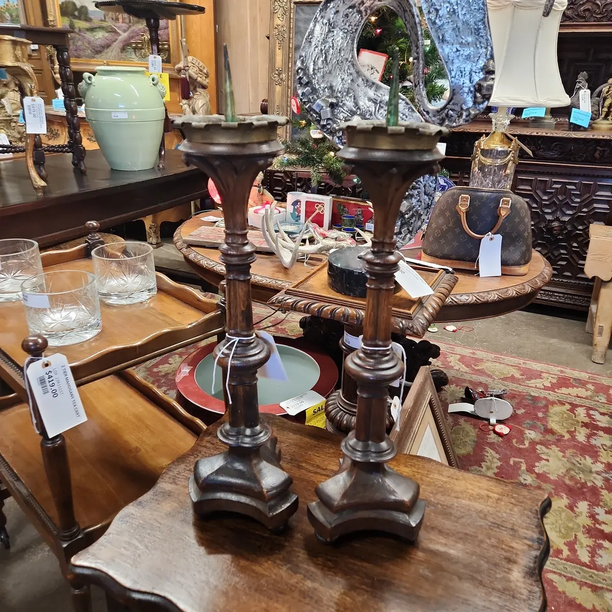 Pair Of Oak Gothic Candlesticks 1