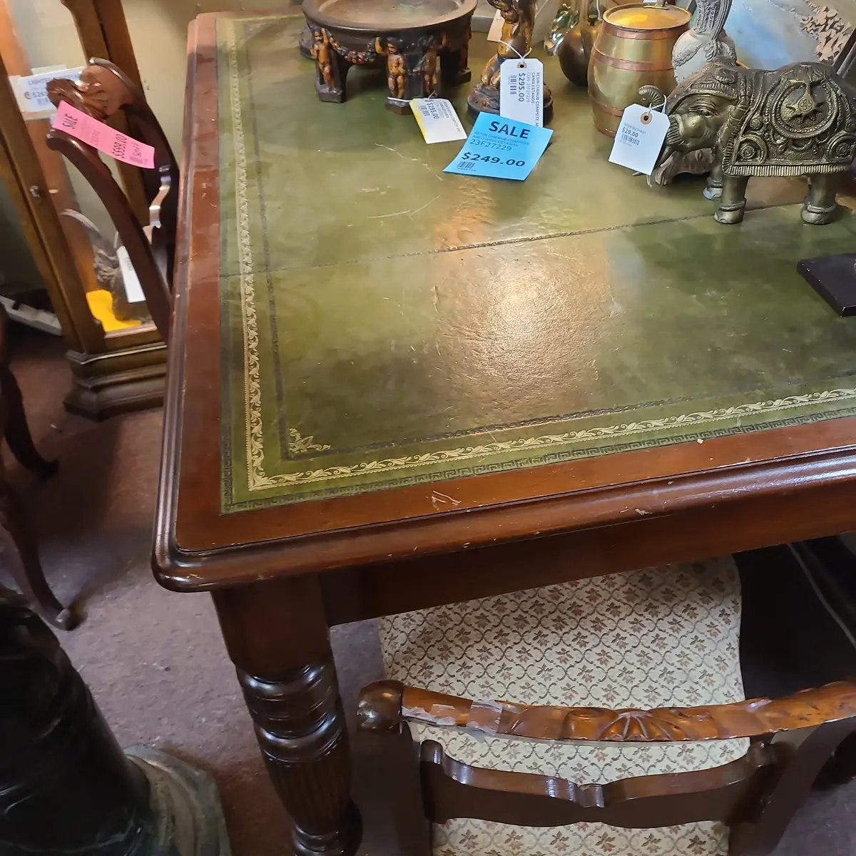 Edwardian Mahogany Reeded Leg Table With Leather Top 1