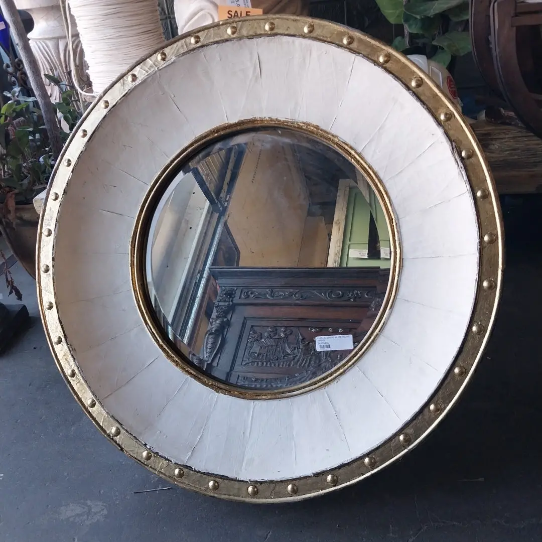 Large Gold And White Round Mirror 1