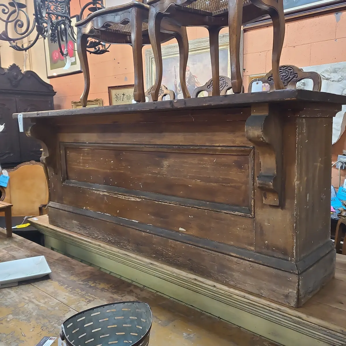 Faux Grained Single Board Top Medium Counter With Corbels In Front 1