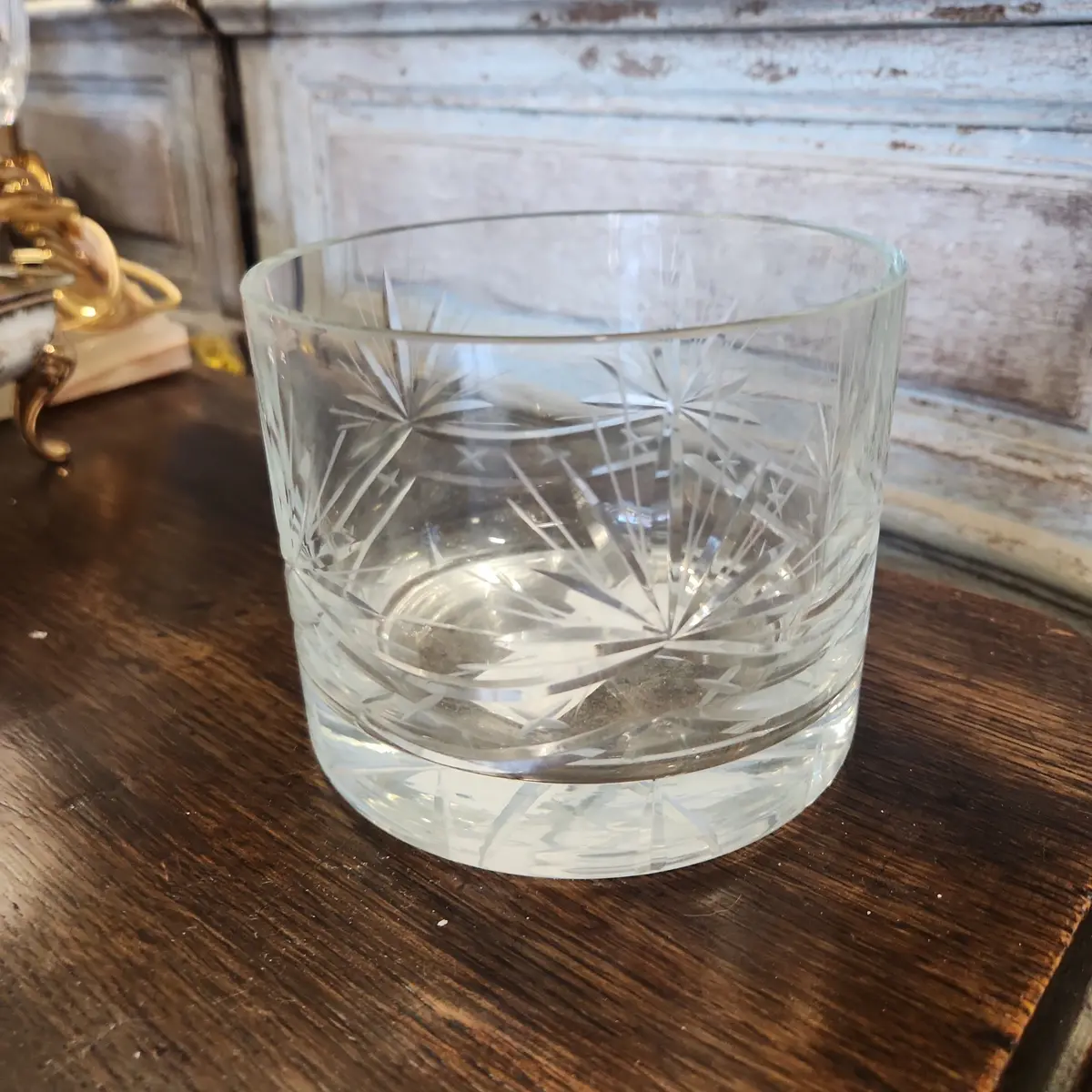 Small Etched Crystal Cylinder Bowl/Vase 1