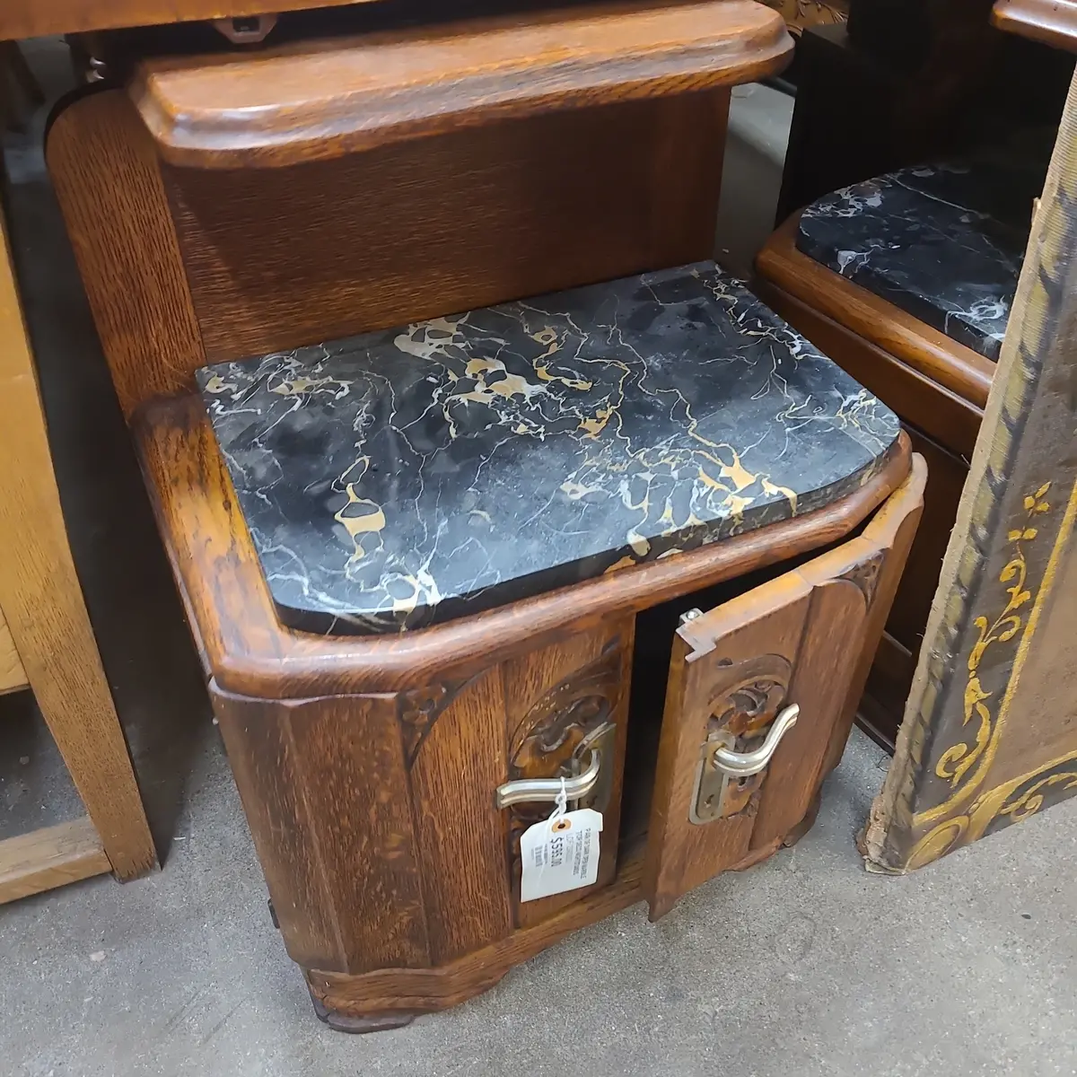 Pair Of Dark Open Marble Top Deco Nightstands 1