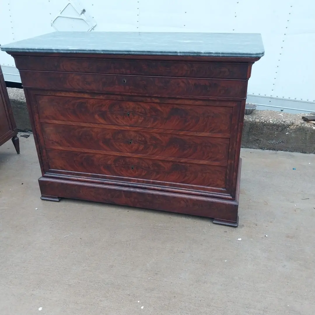 Louis Philippe Grey Marble Top Chest With Pull Out Desk 1