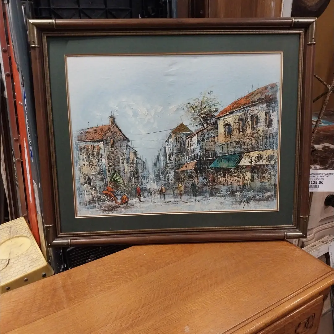 Impressionist Asian Street Scene Oil Painting 1