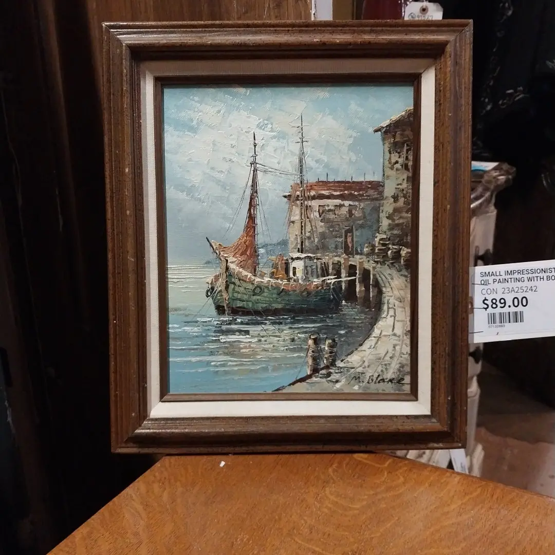 Small Impressionist Seascape Oil Painting With Boat 1