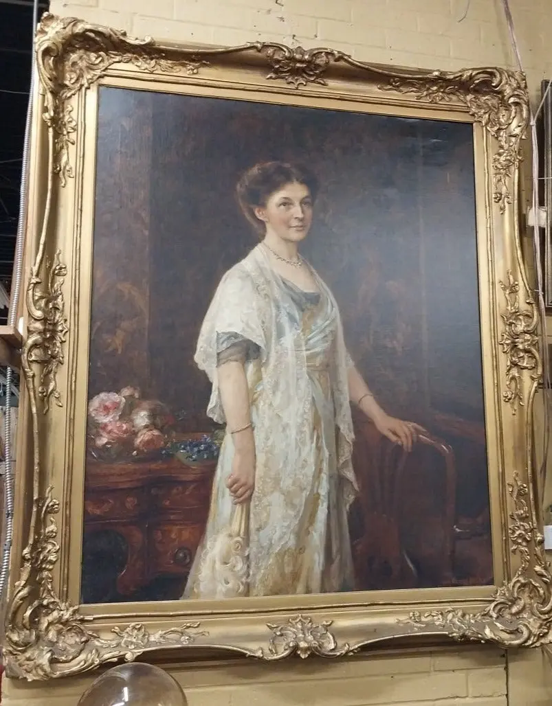 Large Framed Oil Painting Of A Woman In A Dress By John Hnason- Walker 1