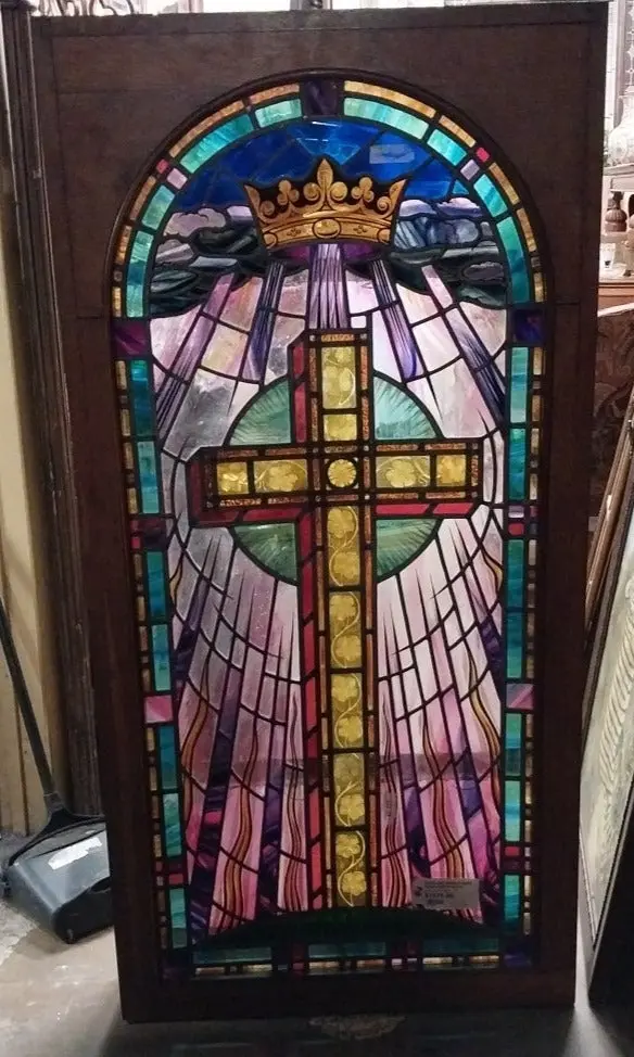 Cross And Crown Stained Glass Window In Box 1