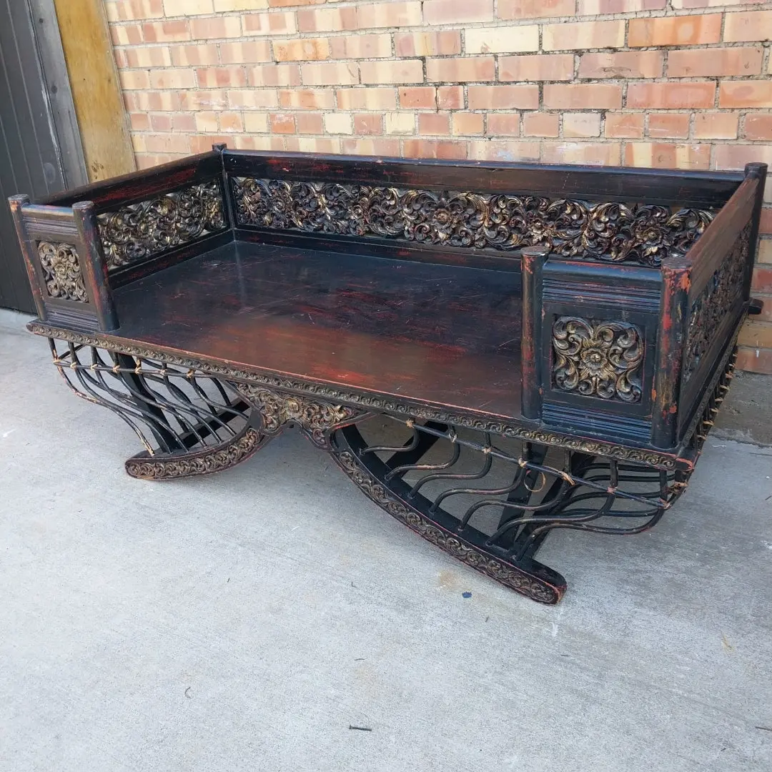 Wooden "Howda" Carved Elephant Chair Or Bench 1