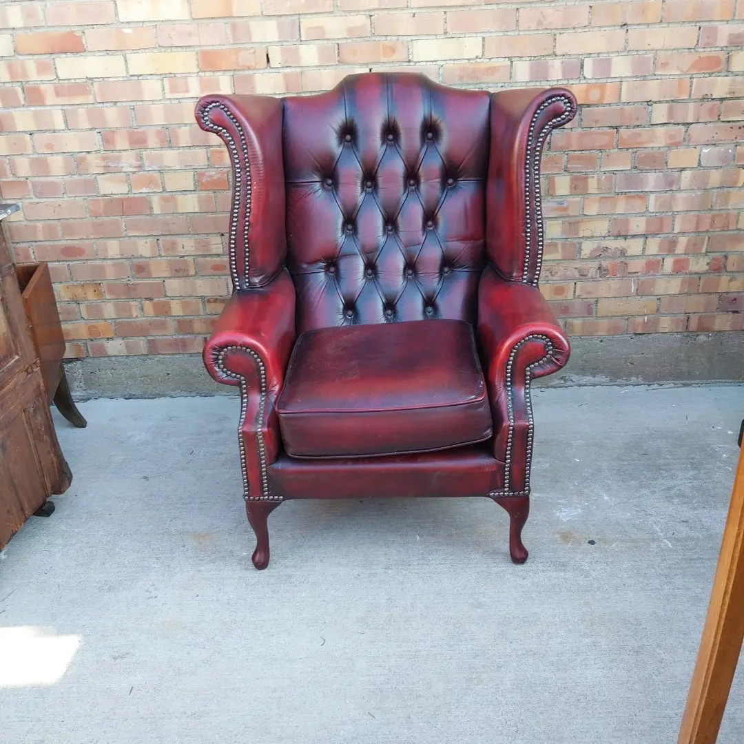 Oxblood Leather Chesterfield Wingback Chair 1