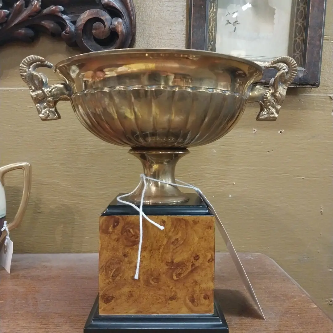 Brass And Wood Trophy Cup With Rams Head 1