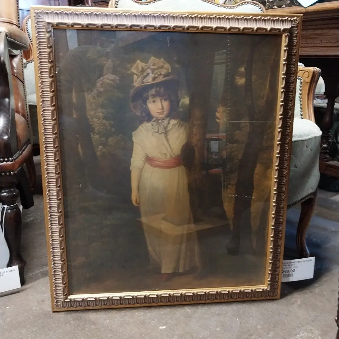 Gold Frame Print Of Young Girl In A Hat 1