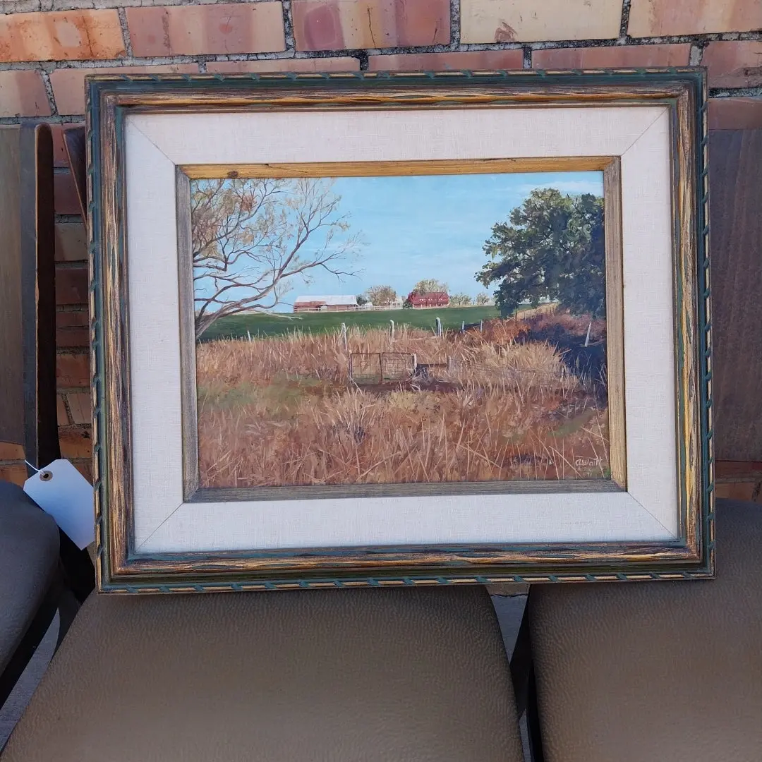 Small Framed Landscape Oil Painting Of A Texas  Farm By Alden Henry Waitt 1