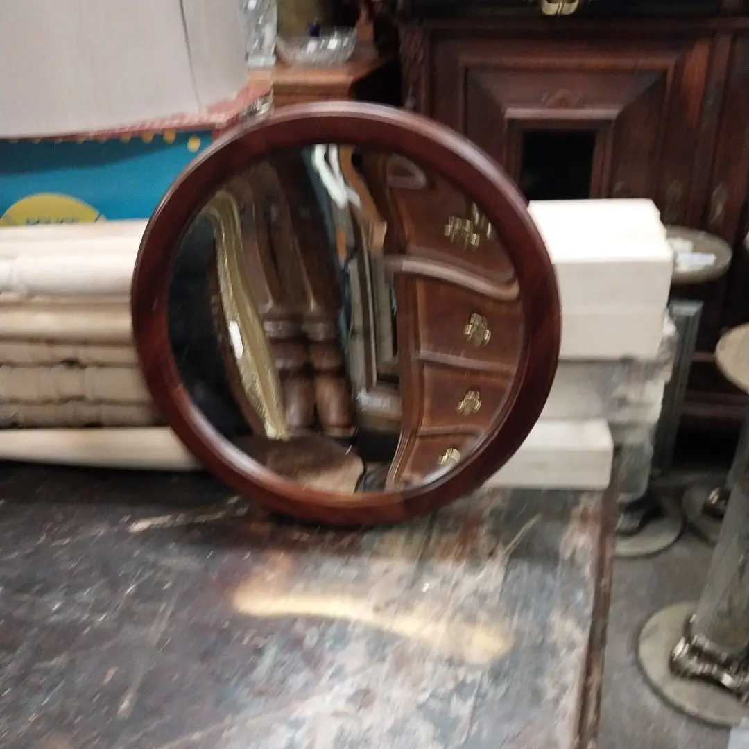 Round Mahogany Close Up Mirror 1