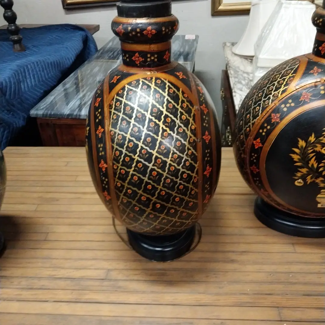 Pair Of Black And Orange Indian Lamps 1