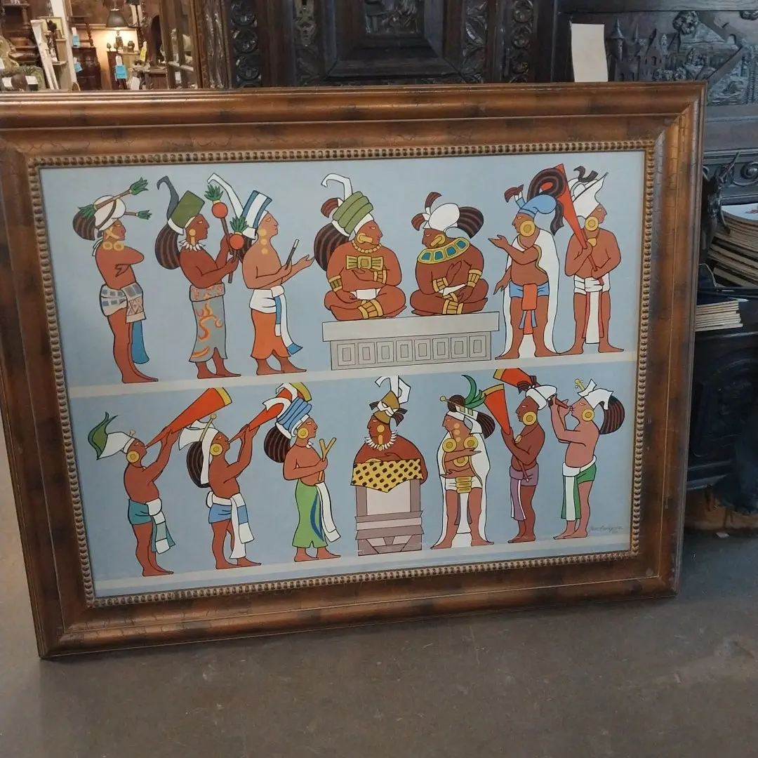Large Framed Aztec Oil Painting 1