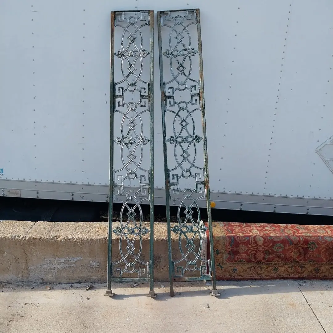 Pair Of Ornate Green Iron And Aluminum Panels 1