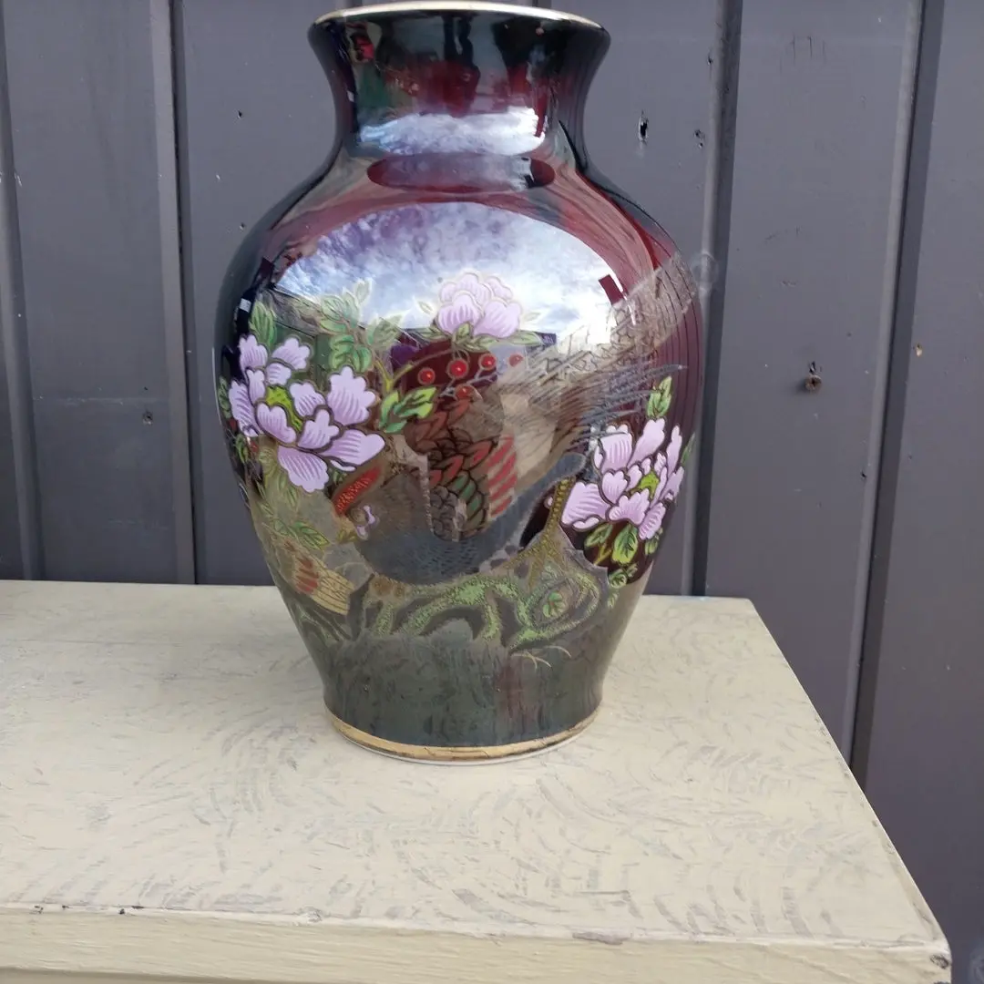 Japaneses Iridescent Floral Vase With Birds 1