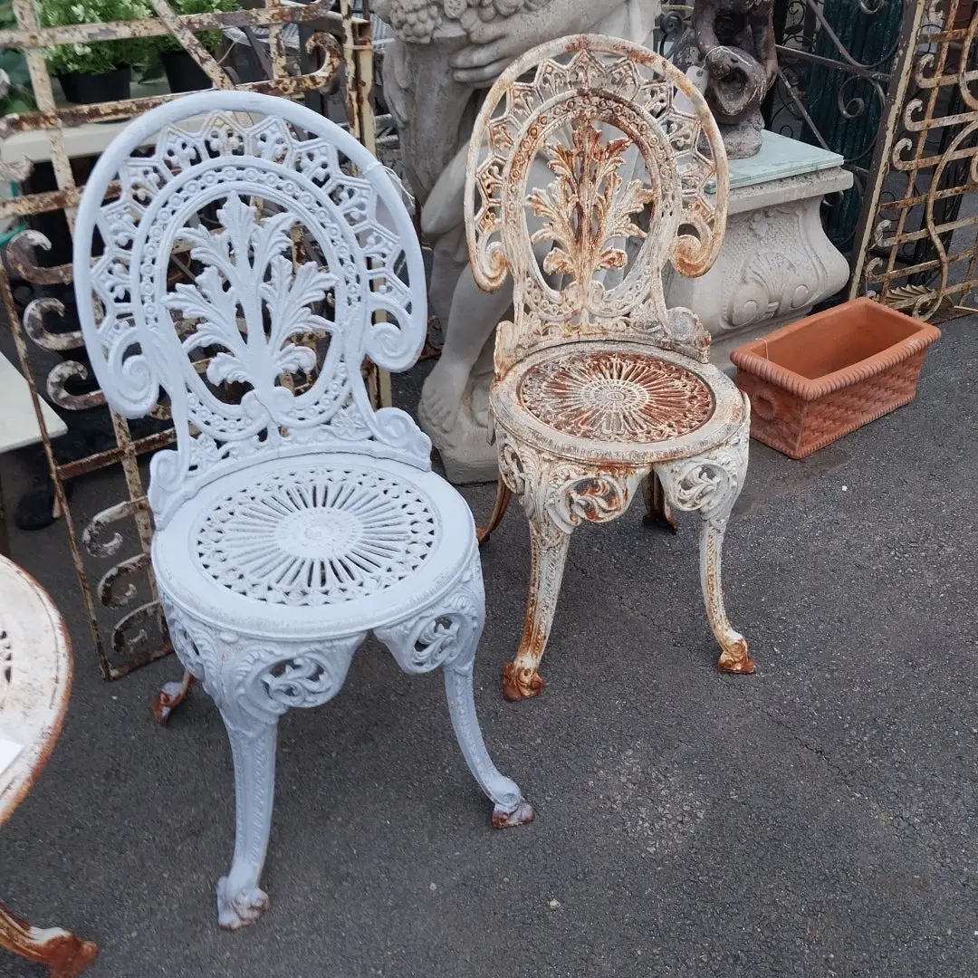 Pair Of  Iron Oval Back Patio Chairs 1