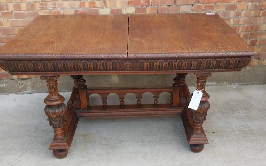 Carved Top Light Oak Table 1