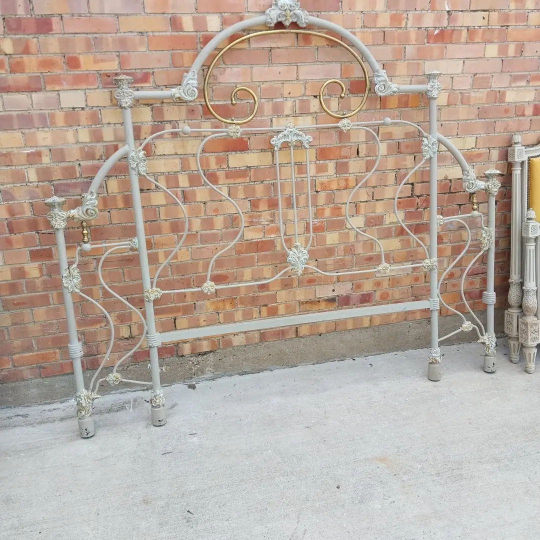 Ornate Wrought Ironand Brass  Headboard As Found 1