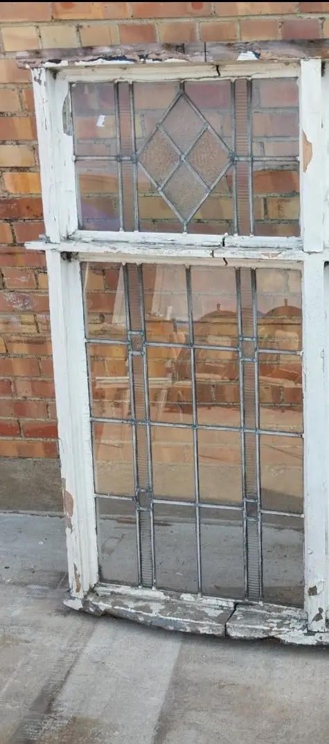 Large Angled Leaded And Textured Glass Window 1