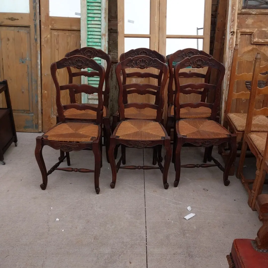 Set Of 6 Louis Xv Dark Oak Chairs-As Found 1