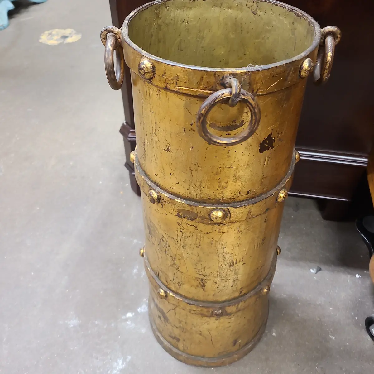 Tapered Brass And Gold Cylinder Umbrella Stand 1