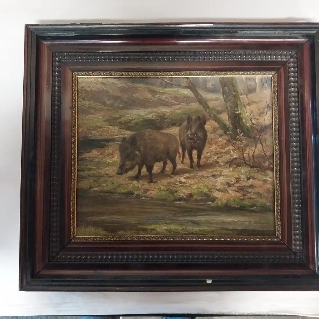 Small Oil Painting Of Wild Boars 1