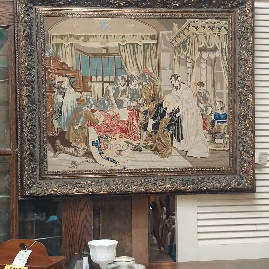 19Th Century Berlin Woolwork "Sacking Of Basing By Oliver Cromwell In 1645" 1