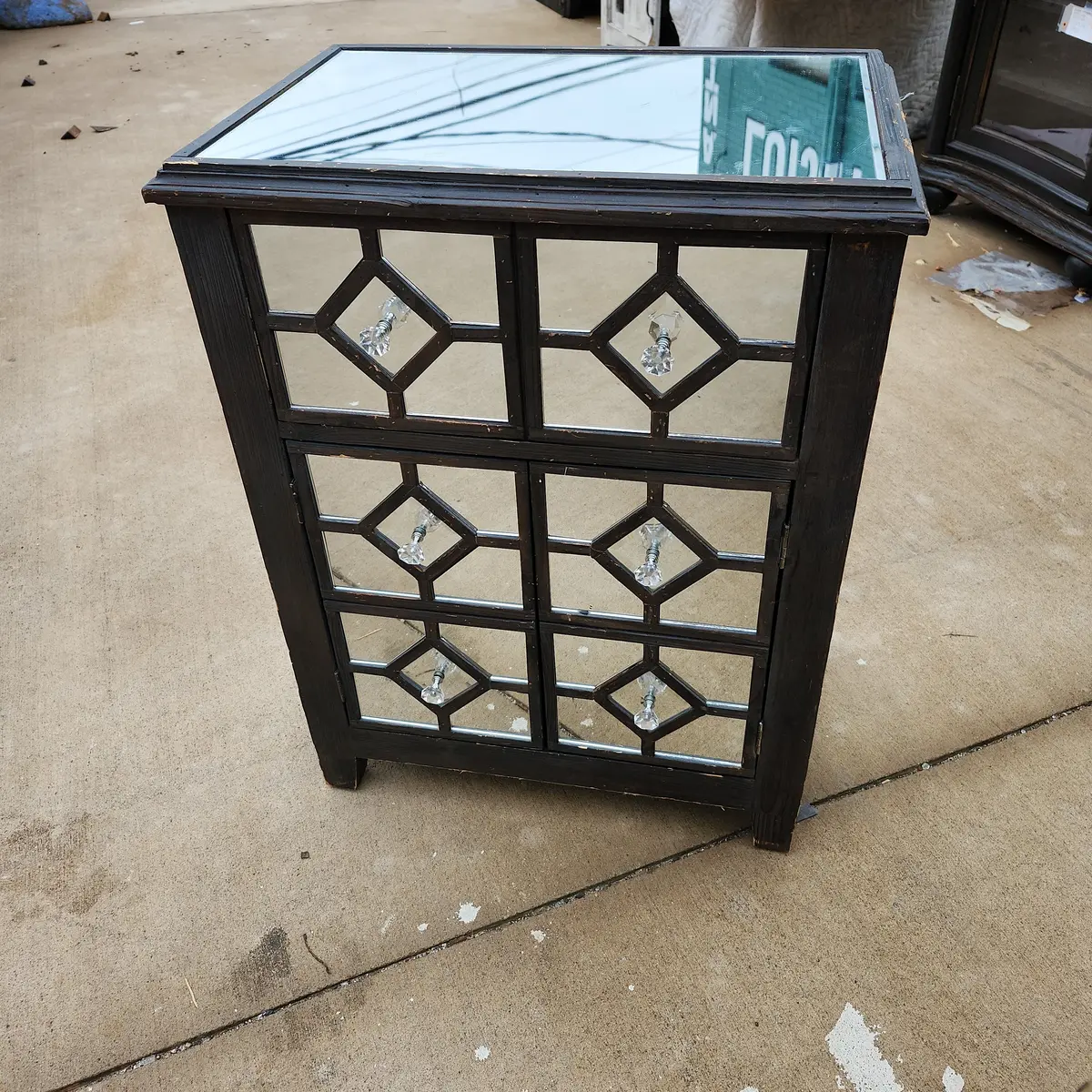 Mirrored Not Old Small Cabinet With Dark Painted Edges 1