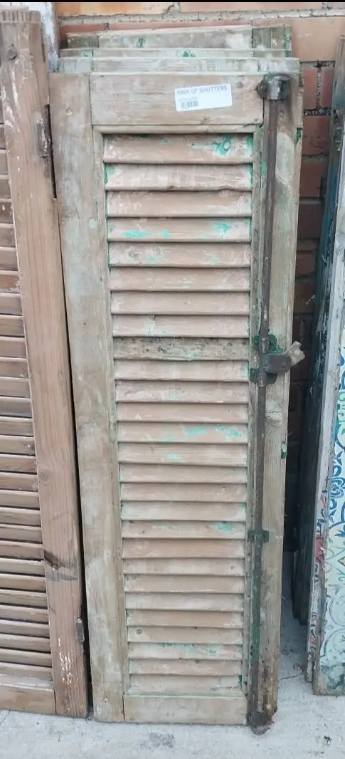Set Of 4 Distressed Shutters With Green Paint 1