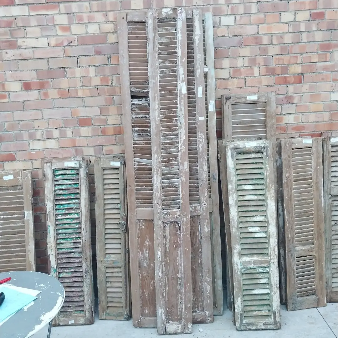Set Of 4 Raw Shutters With Brown Paint 1