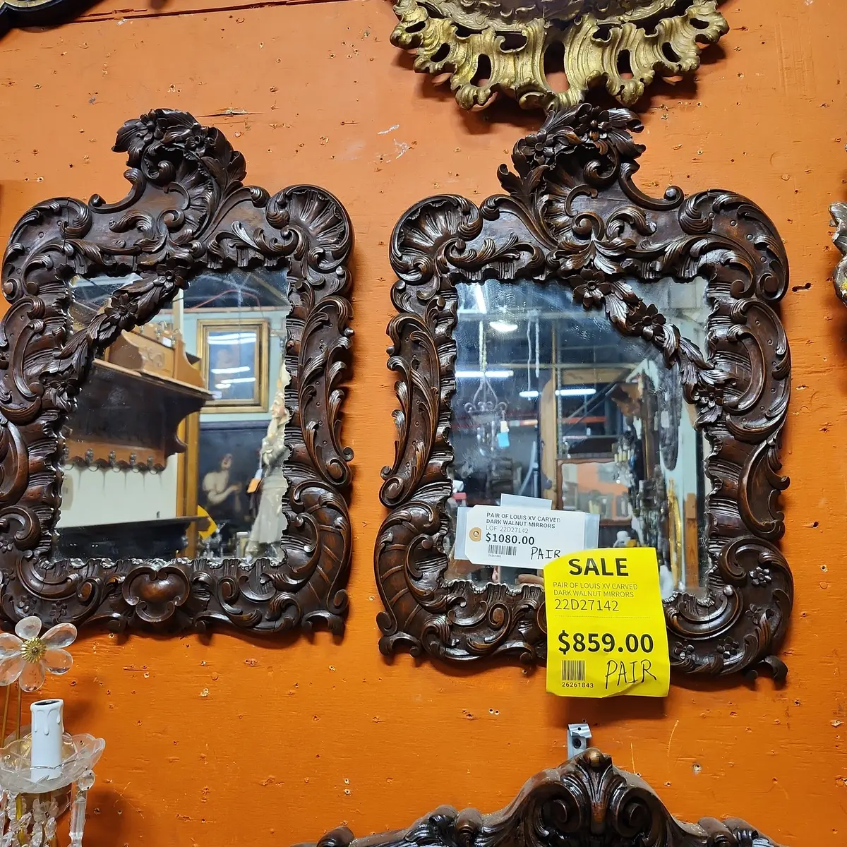 Pair Of Louis Xv Carved Dark Walnut Mirrors 1