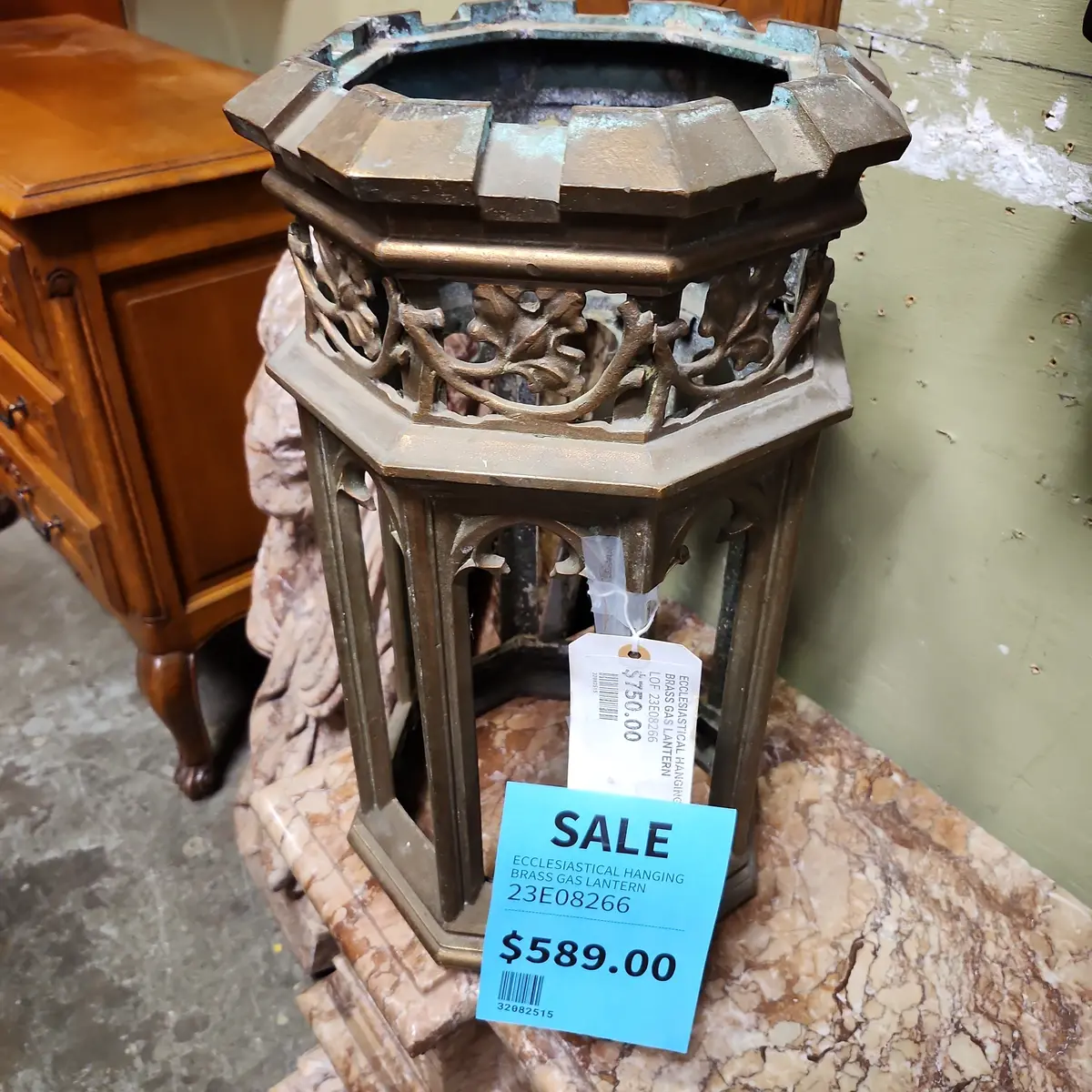 Ecclesiastical Hanging Brass Gas Lantern 1