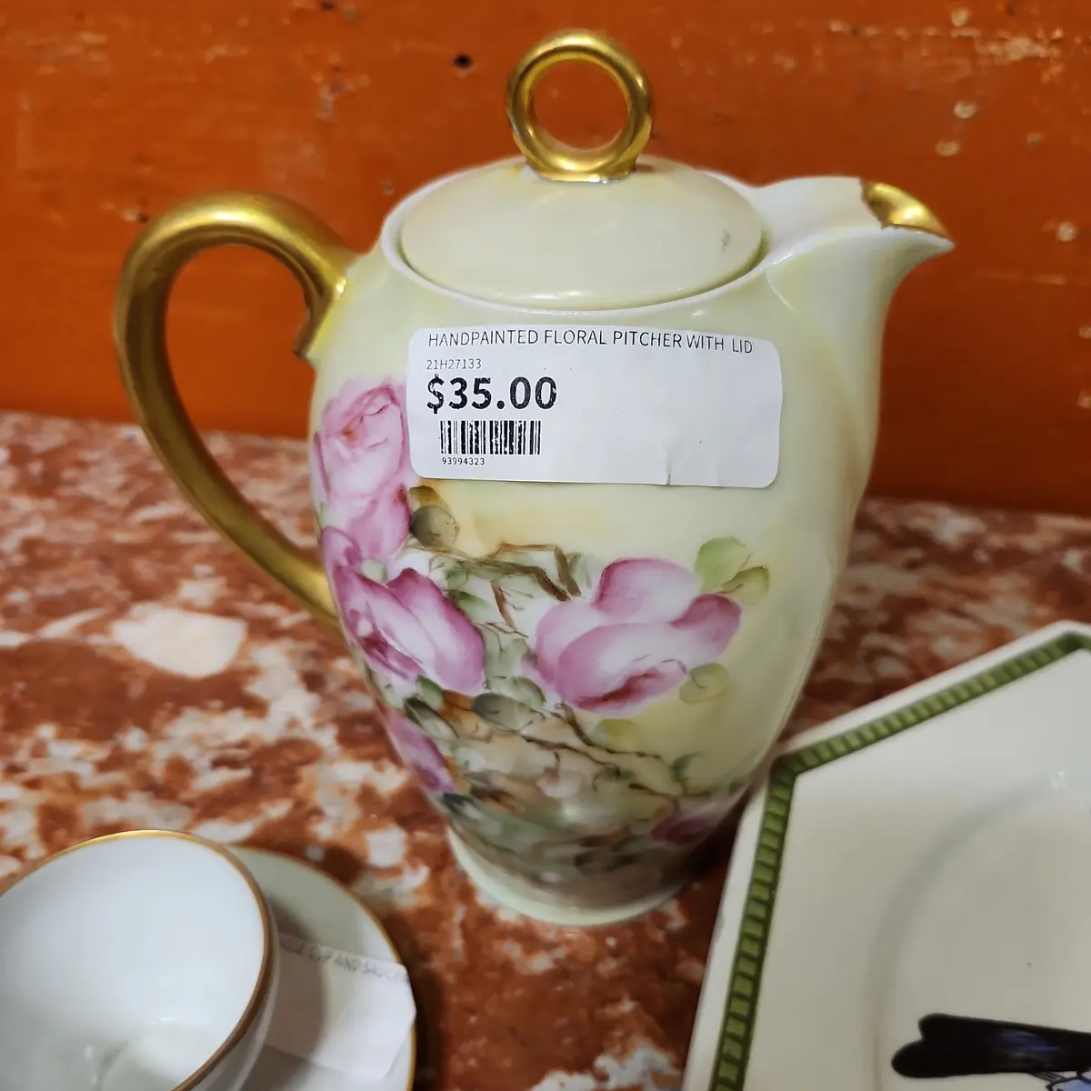 Handpainted Floral Pitcher With  Lid 1