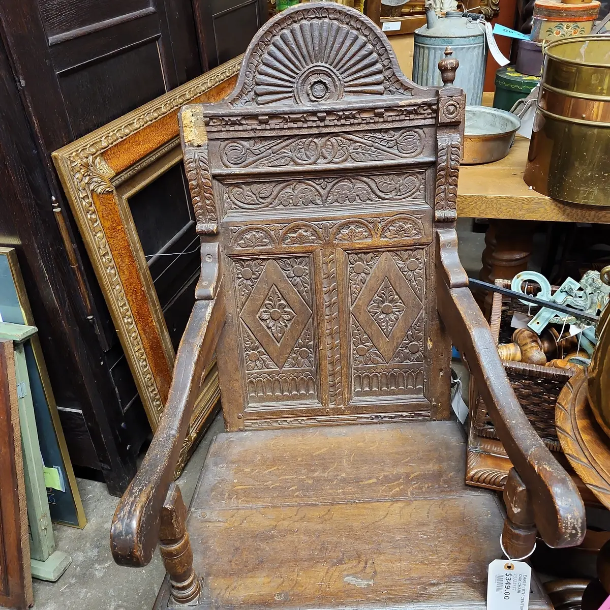 Early 18Th Century Carved Oak Chair As Found 1