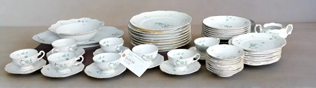 50 Piece Set Of Green Ming Dishes By Mitterteich Bavaria 1