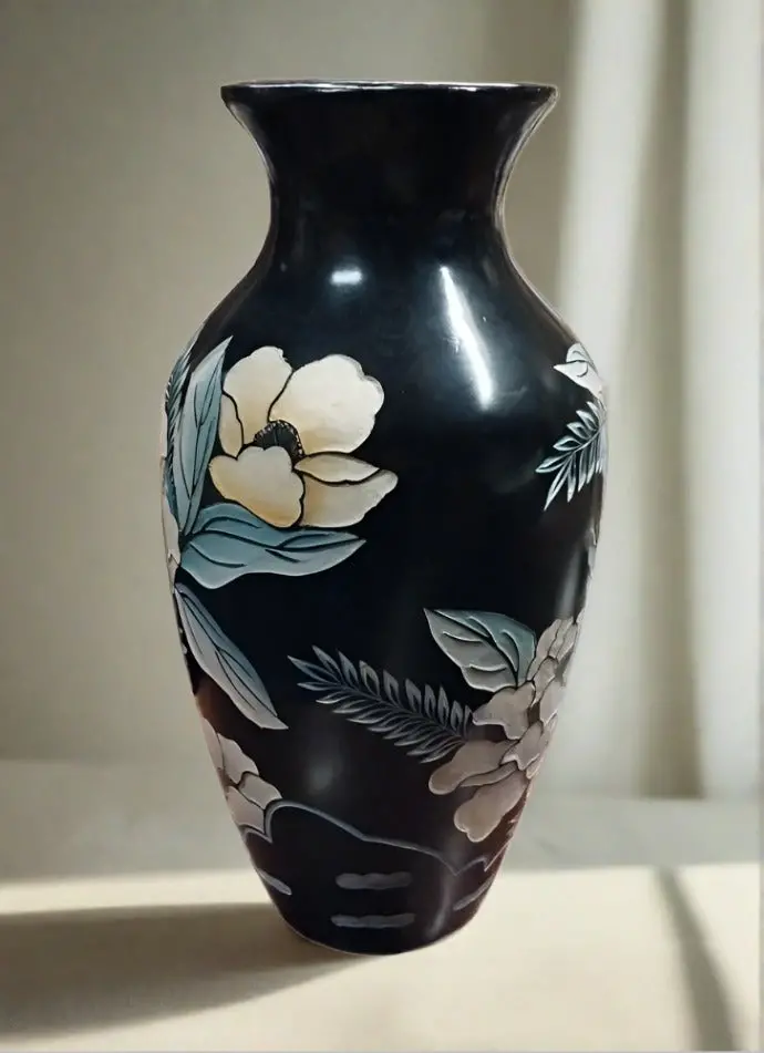 Japanese Black Floral Vase 1