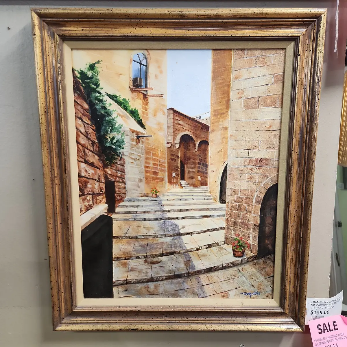 Framed San Antonio Alley Oil Painting By W. Reynolds 1