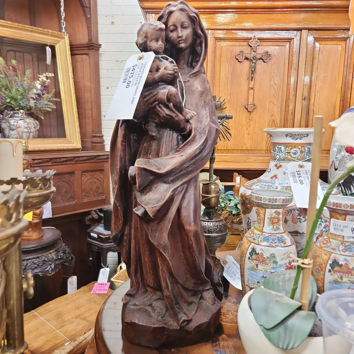 Carved Wood Mary And Jesus Statue 1