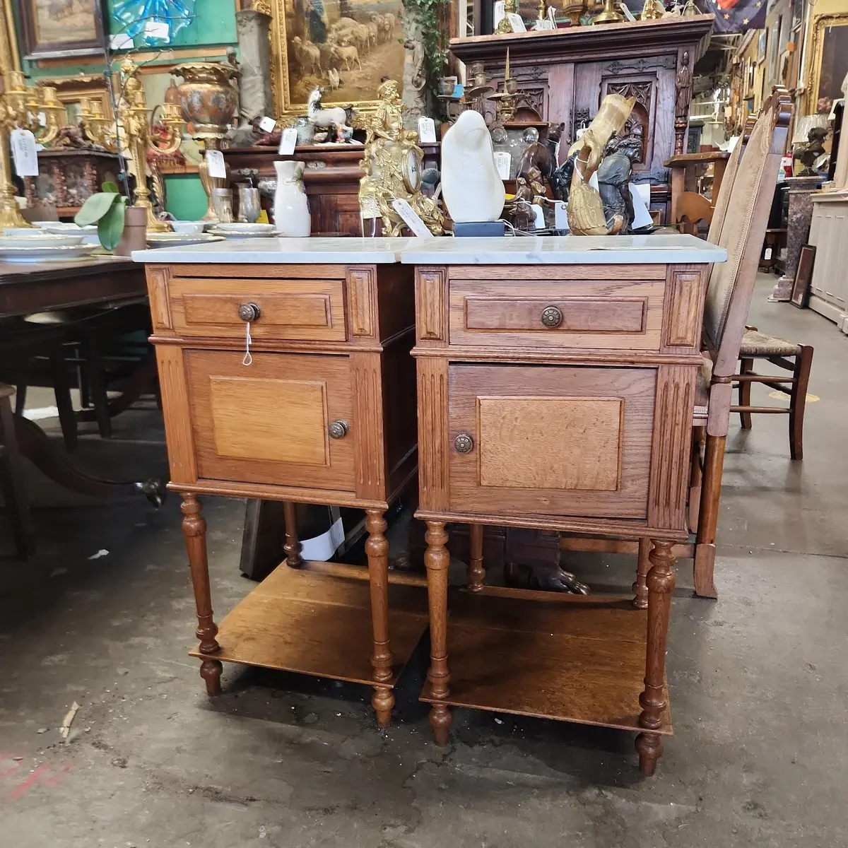 Pair Of Henri Ii Style Marble Top Oak Side Cabinets 1