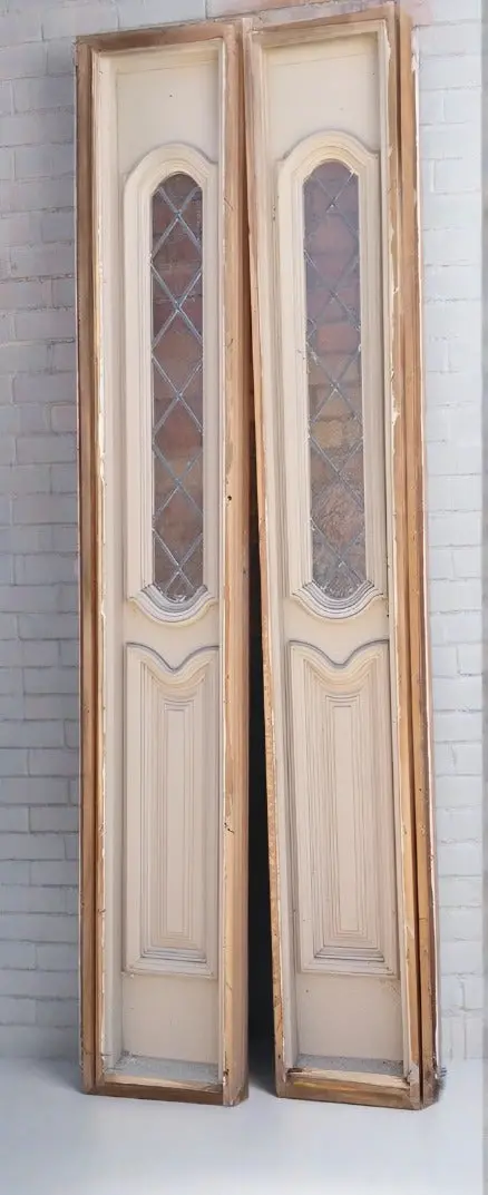Pair Of Small Leaded Glass Sidelights 1