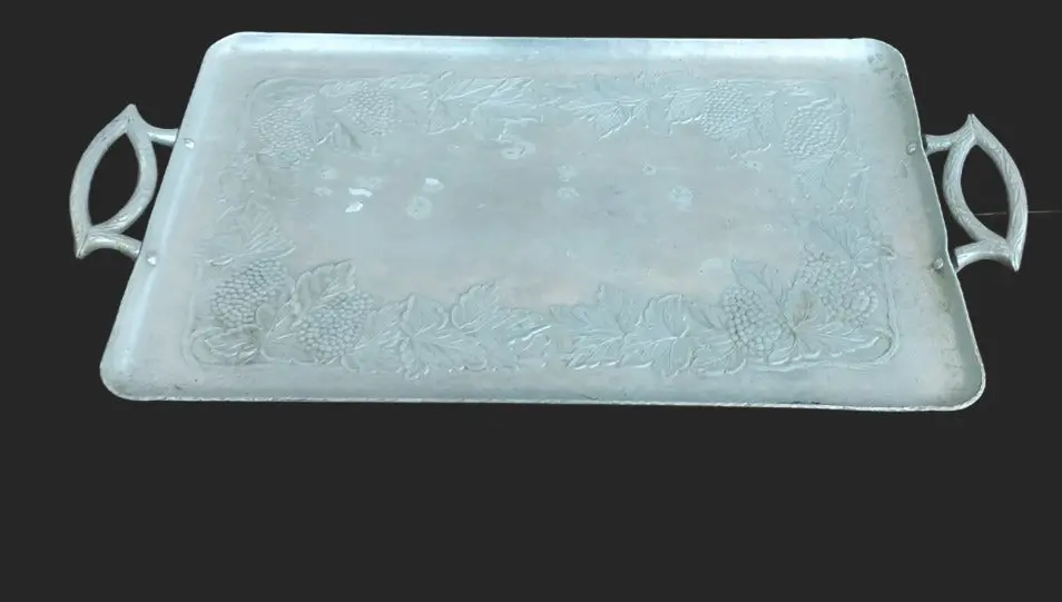 Small Rectangular Aluminum Tray With Grapes And Handles As Found 1