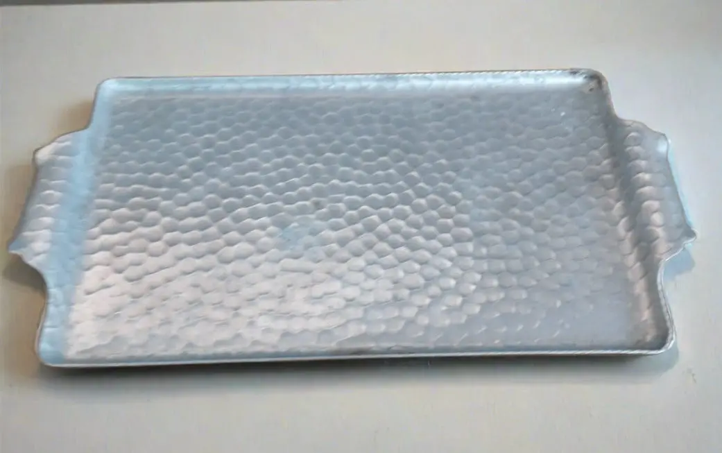 Small Simple Hammered Aluminum Tray With Handles 1