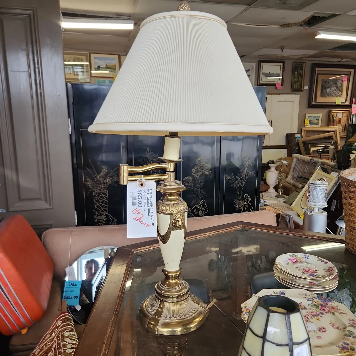 Enamel And Brass Lamp With Acorn Finial 1