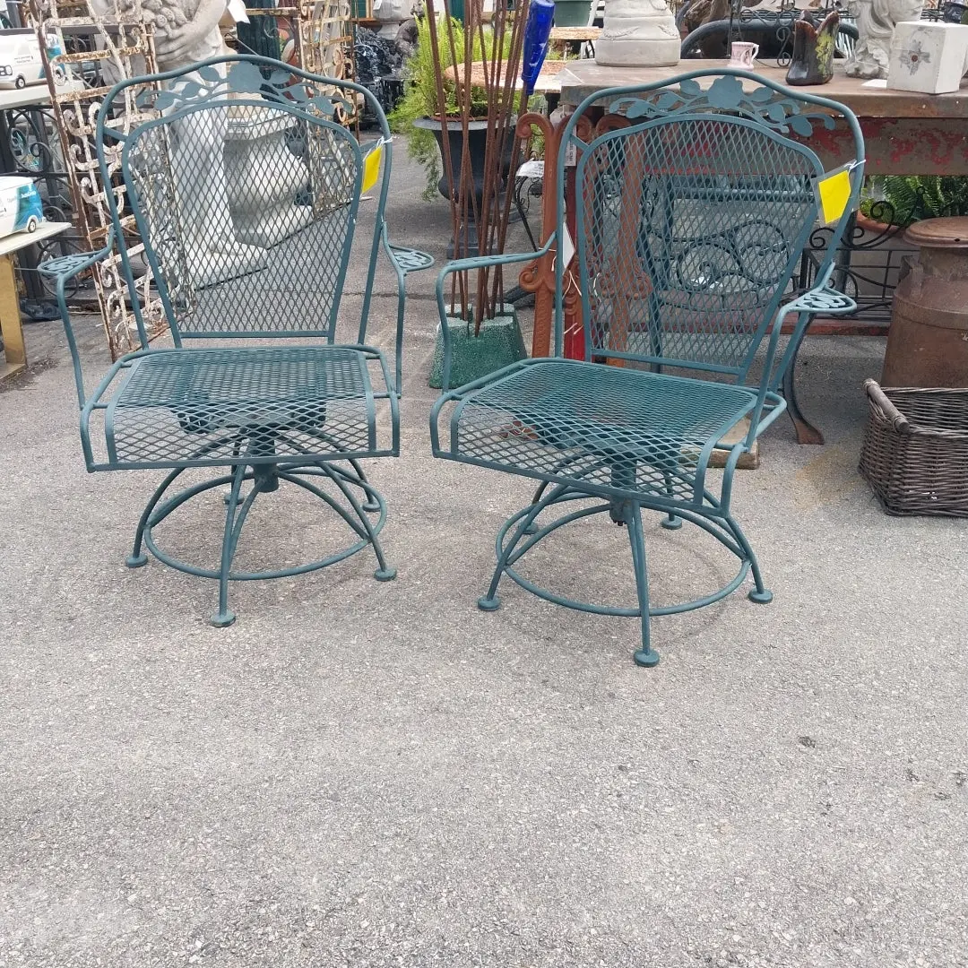 Pair Of Green Iron Swivel Rocking Chairs 1